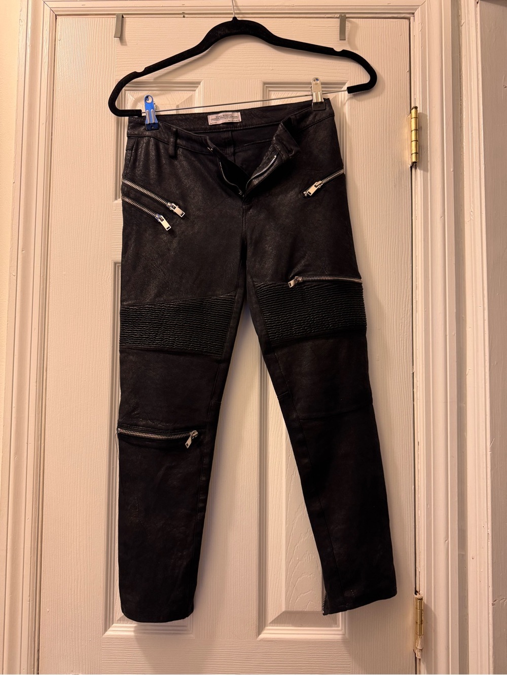 Zara Black Moto-Style Skinny Pants with Zip Details